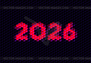 Sign of 2026 year with hex pixel grid. New Years - vector clip art