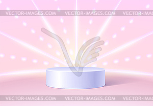 Pedestal or podium in round empty room with neon - vector image
