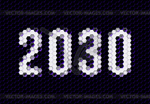 Sign of 2030 year with hex pixel grid. New Years - vector clip art