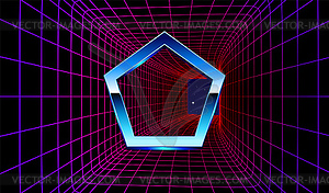 Synthwave frame with chrome polygon and 80s styled - vector clipart