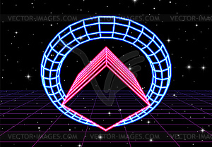Abstract neon shapes in retro space. 80s or - vector clip art