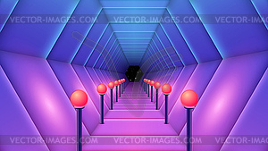 Коридор в стиле Synthwave с красными лампами. Космос - изображение в векторе / векторный клипарт