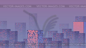 Violet sunset over business city with skyscrapers. - vector EPS clipart