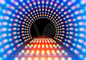 Abstract neon tunnel or stage with grid of glowing - vector clipart