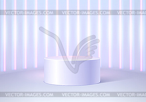 Pedestal or podium in round empty room with neon - vector clipart