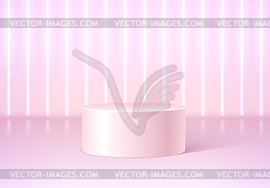 Pedestal or podium in round empty room with neon - vector clipart