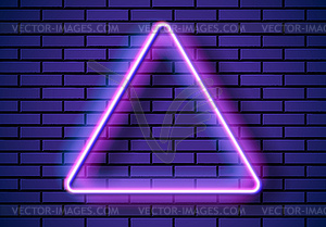 Неоновая рамка треугольной формы на синей кирпичной стене. - векторное изображение клипарта