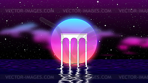 Aesthetic landscape with colonnade of white - vector clip art