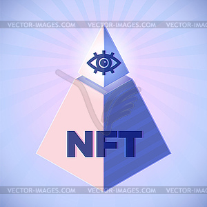 NFT sign with mystic pyramid and eye. Non-fungible - vector clipart