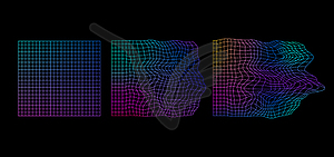Set of distorted grid backgrounds in vaporwave or - vector clipart