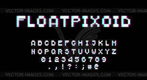 Шрифт в стиле ретро 80-х с неоновым свечением. Пиксель - изображение в векторе