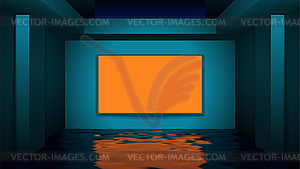 Blue cyberpunk interior with orange neon ad - vector clipart