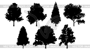Set of tree silhouettes for forest or park - vector image