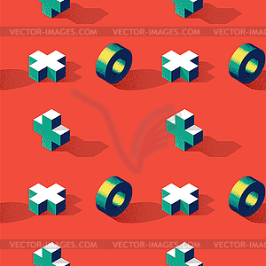 Seamless pattern with cross or plus shape and ring - vector clipart