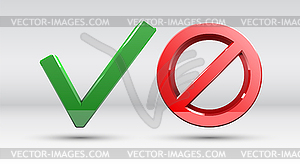 Allowed and forbidden signs with green V and red - vector clip art