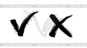 Brush painted yes and no checkmarks. Black and whit - royalty-free vector clipart