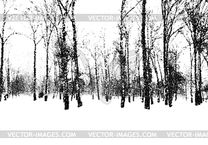 Birch forest landscape in cold winter day. Dotwork - vector clip art