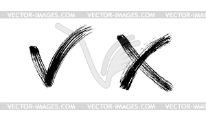 Brush painted yes and no checkmarks. Black and whit - vector clip art