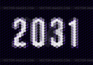 Sign of 2031 year with hex pixel grid. New Years - vector image