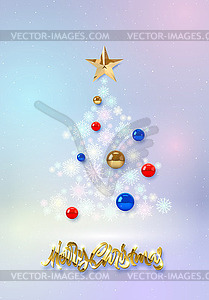 Christmas tree card with snowflakes and baubles. - vector clipart