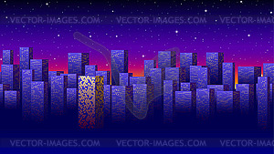 Neon city landscape with synthwave or 80s style. - vector image