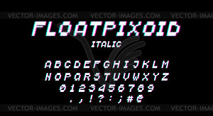 Шрифт в стиле ретро 80-х с неоновым свечением. Пиксель - изображение в векторе / векторный клипарт