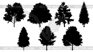 Set of tree silhouettes for forest or park - vector image