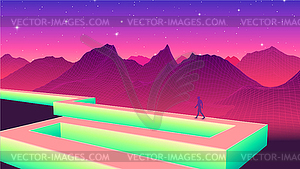 Shiny path concept with human figure walking in - vector clipart