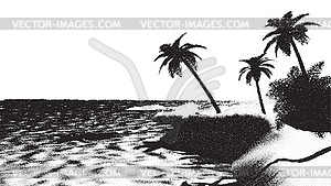 Beach or tropical island coast landscape with palm - vector clip art