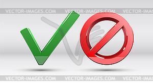 Разрешенные и запрещенные знаки с зеленой буквой V и красным - векторный клипарт