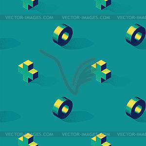 Seamless pattern with cross or plus shape and ring - vector clipart