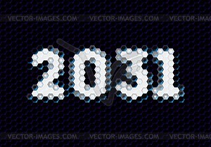 Sign of 2031 year with hex pixel grid. New Years - vector clipart