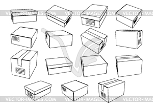 Набор картонных коробок для доставки и хранения. карто - изображение в векторе / векторный клипарт