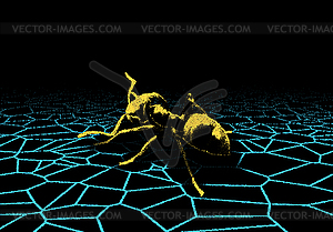 Retro futurism dotwork style ant on cracked land. - vector image