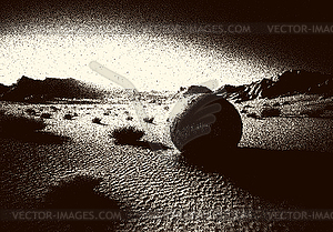 Alien planet landscape in retro dotwork style. - vector clipart