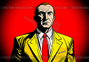 Confident businessman in comics style looking at - vector clipart