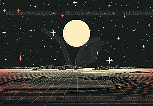 Retro futuristic landscape with mountains and sun i - vector image