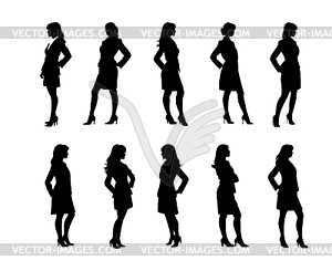 Collection of businesswoman silhouettes. Women in - vector clip art