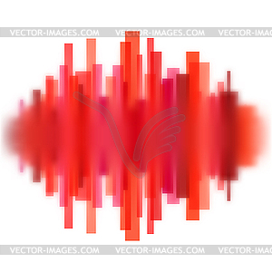 Blurred waveform made of transparent red lines - vector image