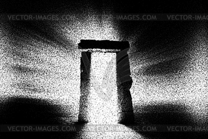 Ancient ruins in sci-fi scene with dotwork retro - vector image