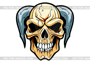 Знак черепа или значок с рогами. Эмблема черепа талисмана - векторное изображение EPS