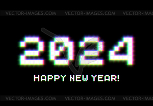 2024 New Year sign with glitched glowing pixels. - royalty-free vector image