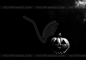 Halloween pumpkin in dark in retro dotwork style. - vector image