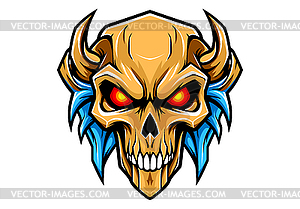 Skull sign or icon with horns. Mascot skull emblem - vector image