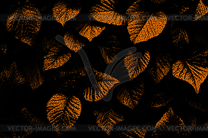 Рамка из осенних листьев в стиле ретро с точечной вышивкой. Граница - векторная графика