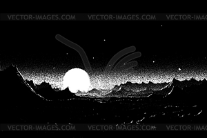 Alien planet landscape in retro dotwork style. - vector clipart