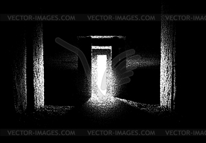 Ancient ruins in sci-fi scene with dotwork retro - vector image