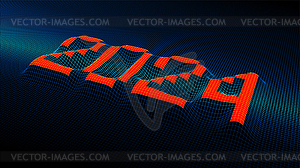 Новогодний знак 2024 года с технологической сеткой в стиле ретро - изображение в векторном формате