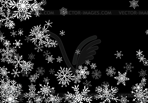 Рождественский фон с падающими снежинками. Винте - черно-белый векторный клипарт