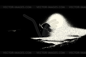 Alien planet landscape in retro dotwork style. - vector clipart